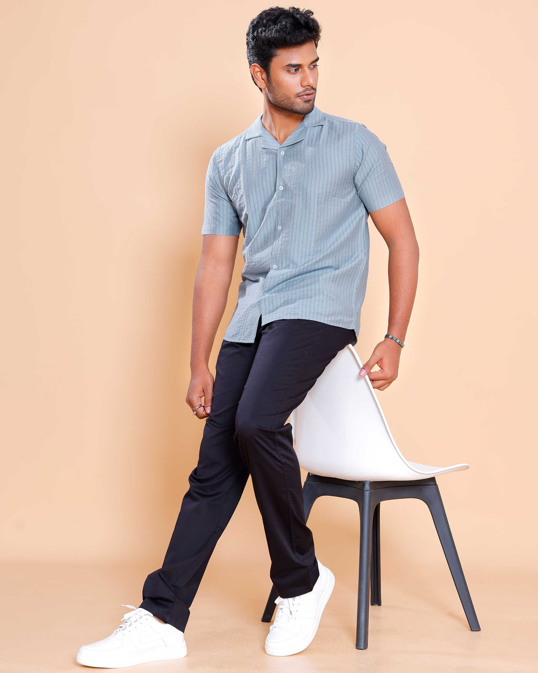 Nativebull Men Textured Half Sleeve Cotton Blend Shirt - Teal