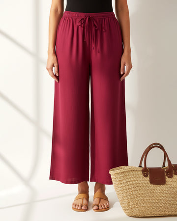 Elegant High-Waist Flared Palazzo Pant - Maroon