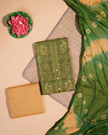 Elegant Embroidered Unstitched Salwar Suit Material with Dupatta - Green