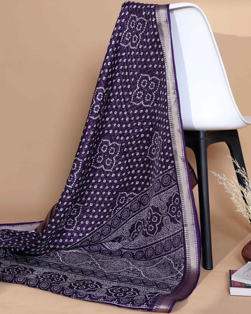 Elegant Dola Silk Saree with Bandhani Print Saree - Violet