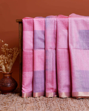 Elegant Semi Silk Saree with Elegant Zari Border and Weave Pattern - Pink