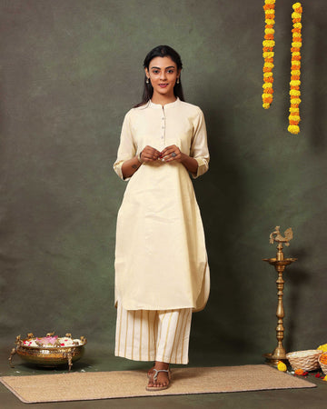 Graceful Women’s Tissue Kurta Set with Straight Pants and Subtle Zari Work- Sandal