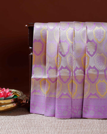 Elegant Litchi Silk Saree with Intricate Zari Weaving and Traditional Motifs - Lavender