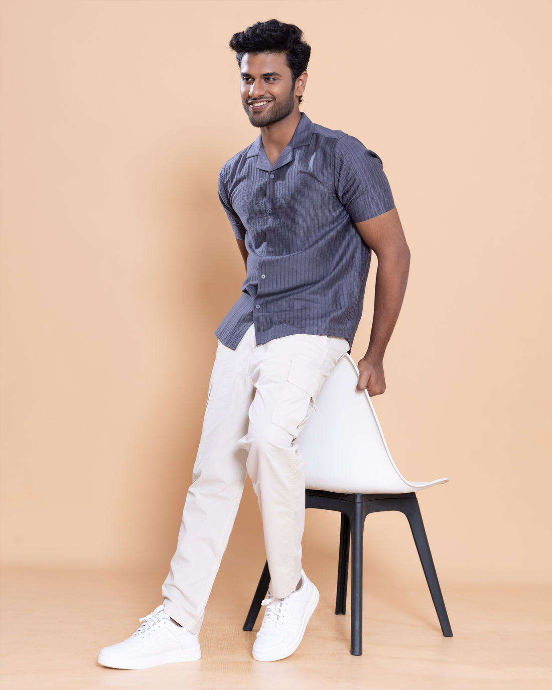 Nativebull Men Textured Half Sleeve Cotton Blend Shirt - Blue