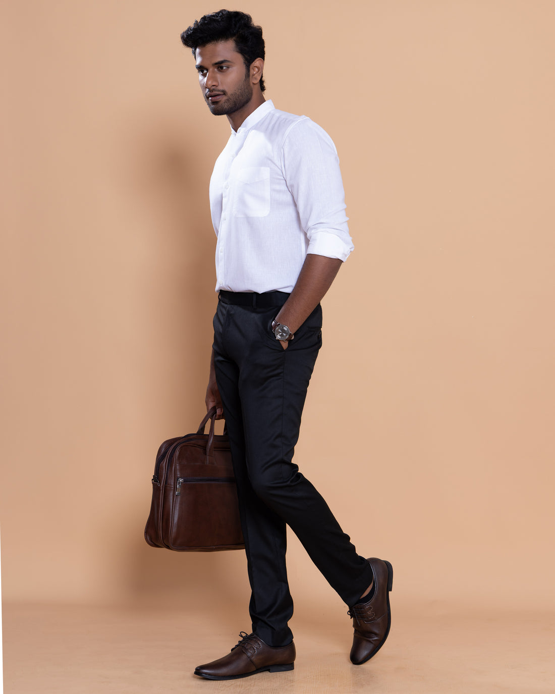 Nativebull Men Solid Full Sleeve Linen Blend Shirt - White