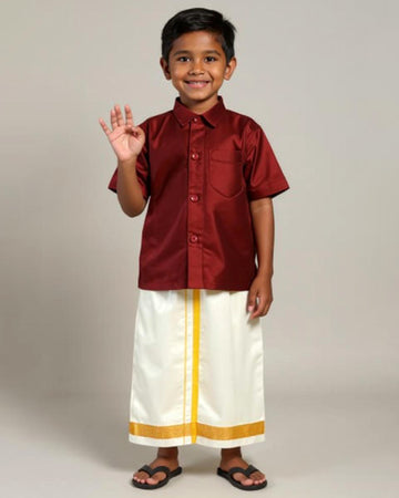 Traditional Kids Shirt and Dhoti Set - Purple