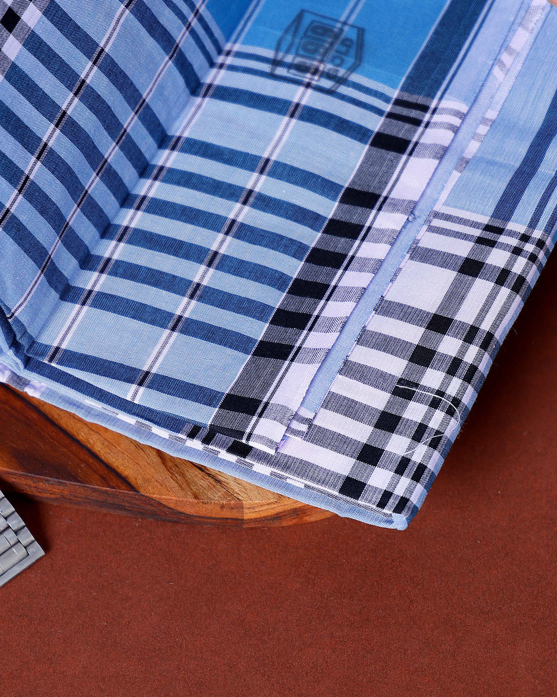 999 Brand Men's Premium Cotton Striped Lungi Stitched - Blue