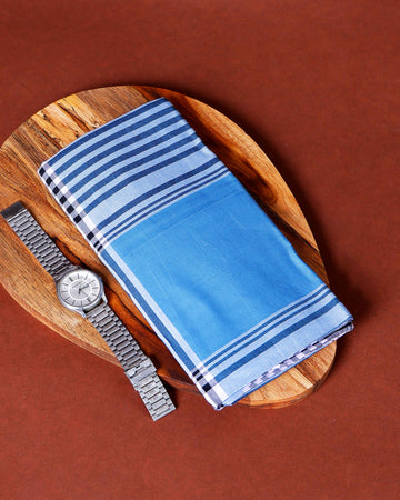 999 Brand Men's Premium Cotton Striped Lungi Stitched - Blue