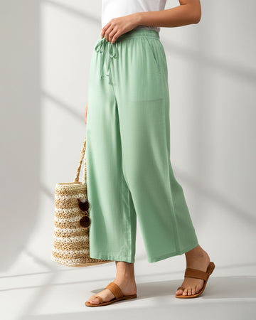 Elegant High-Waist Flared Palazzo Pant - Pistha Green