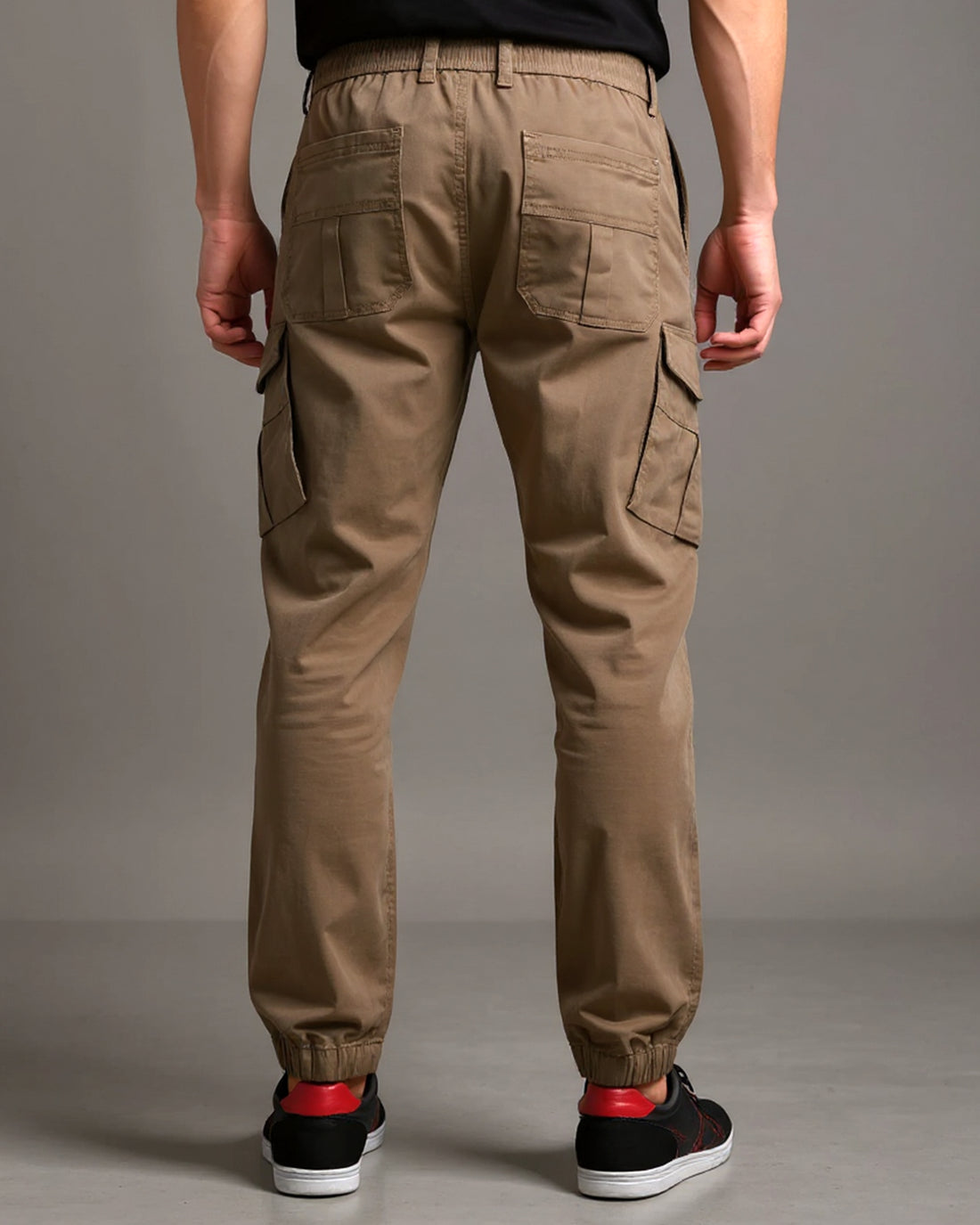 Men’s Tapered Fit Cargo Pant with Drawstring Waist and Multiple Utility Pockets  -  Brown