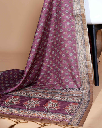 Burgundy Colour Art Silk Saree with Small Floral Buti Weave and Black Border