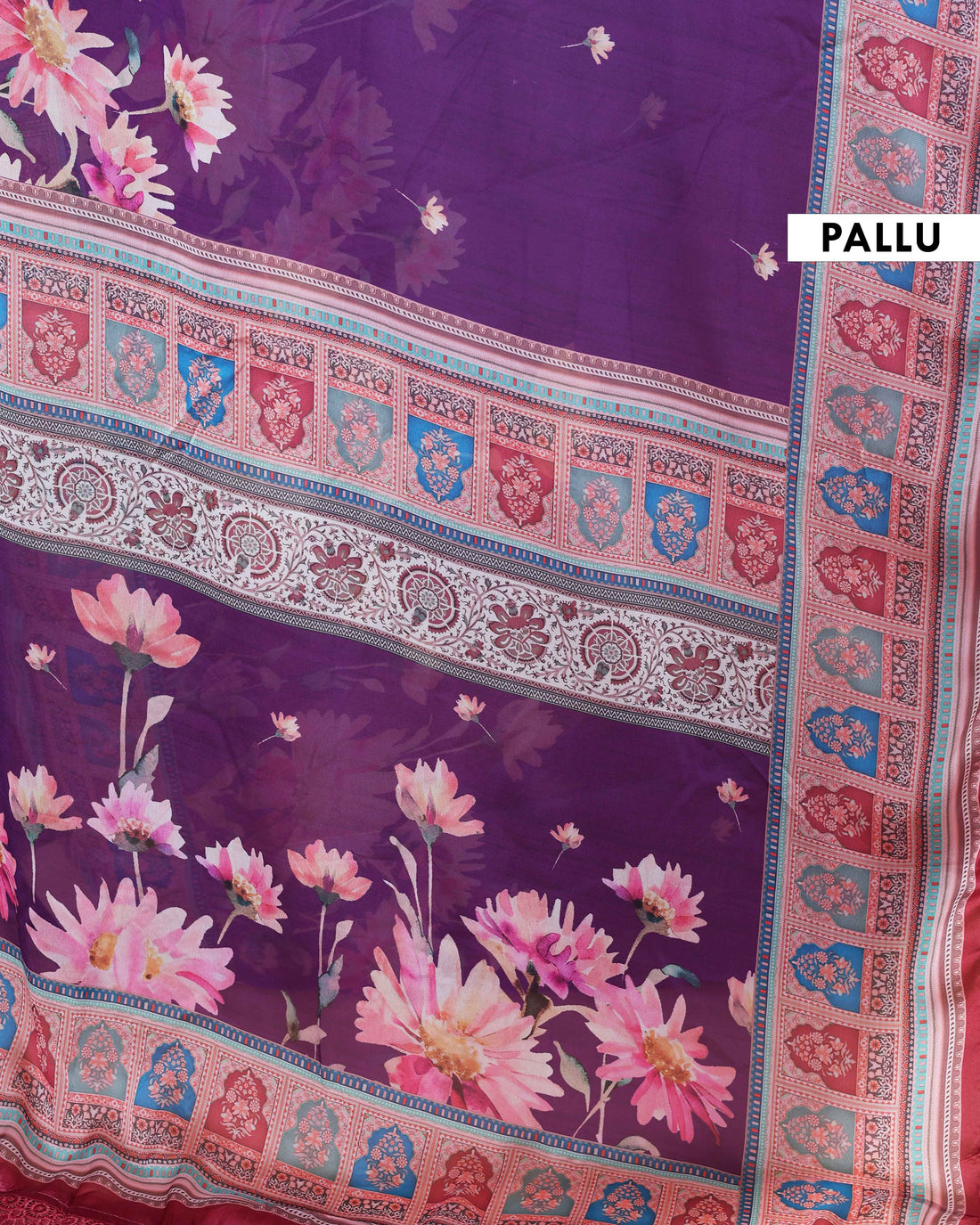 Elegant Violet Georgette Saree with Multicolour Floral Print