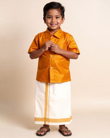 Traditional Kids Shirt and Dhoti Set - Mustard