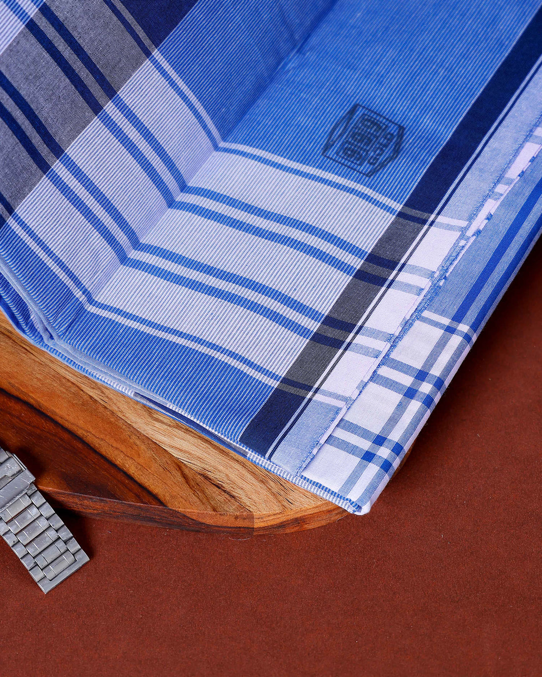 999 Brand Men's Premium Cotton Striped Lungi Stitched - Blue