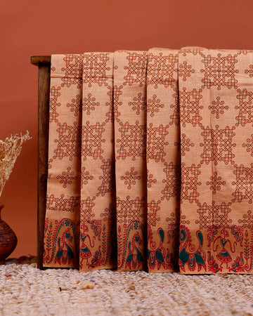 Elegant Sungudi Cotton Saree with Traditional Pattern Design - Sandal