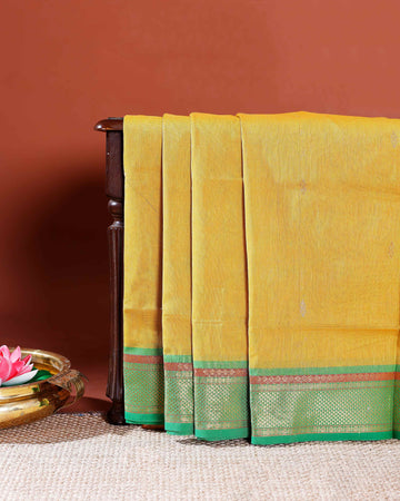Handloom Chettinad Cotton Saree with Thread Border - Yellow