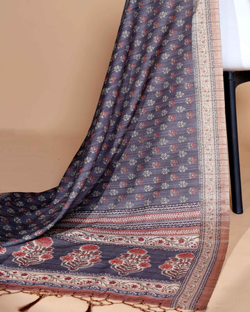 Blue Colour Art Silk Saree with Small Floral Buti Weave and Black Border