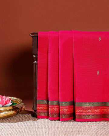 Handloom Venkatagiri Cotton Saree with Traditional Zari Border and Subtle Motifs - Pink