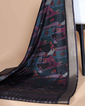 Multi Colour Art Silk Saree with Intricate Floral and Geometric Weave Pattern