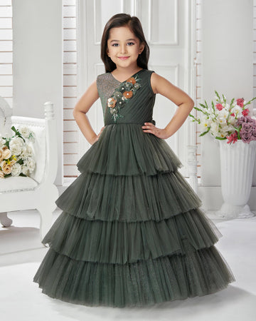 Green Colored Embellishment Work Frock