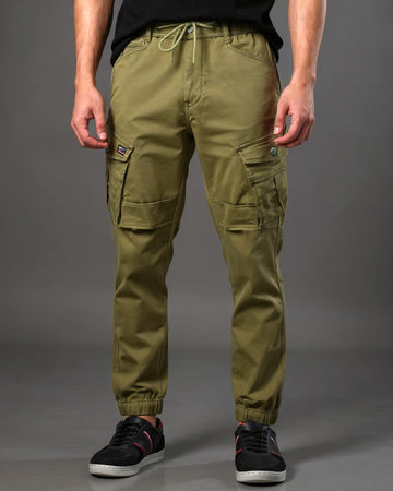 Men’s Tapered Fit Cargo Pant with Drawstring Waist and Multiple Utility Pockets - Khaki