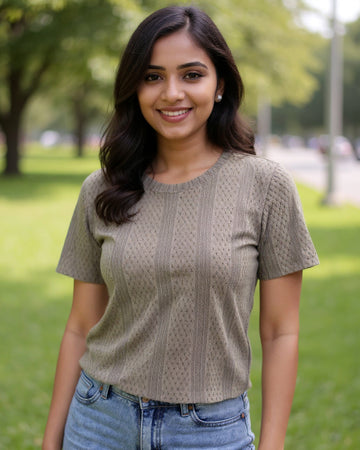 Round Neck Women Green Colour T-Shirt