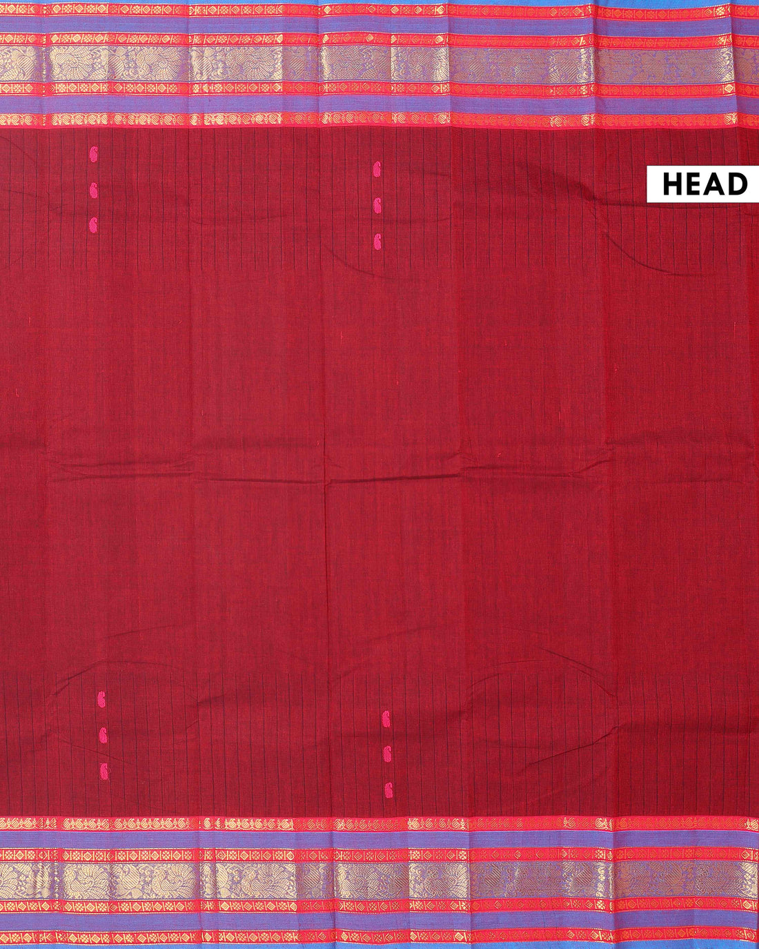 Traditional Chettinad Cotton Saree with Contrast Border and Grid Pattern - Maroon