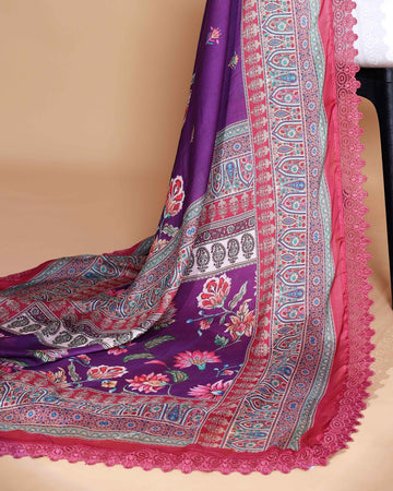 Elegant Violet Georgette Saree with Multicolour Floral Print