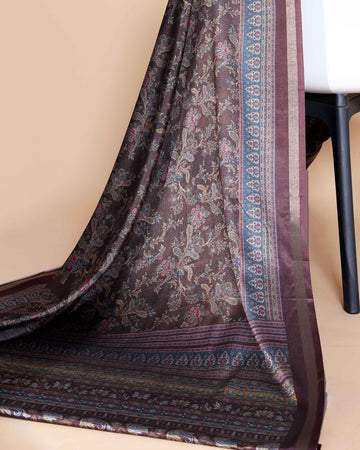 Brown Art Silk Saree with Intricate Floral and Geometric Weave Pattern