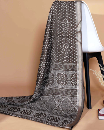 Elegant Dola Silk Saree with Bandhani Print Saree - Light Brown