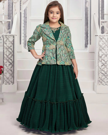 Green Colored Floral Printed Work Frock