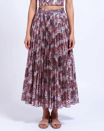 Women's Pleated Floral Midi Skirt - Multi