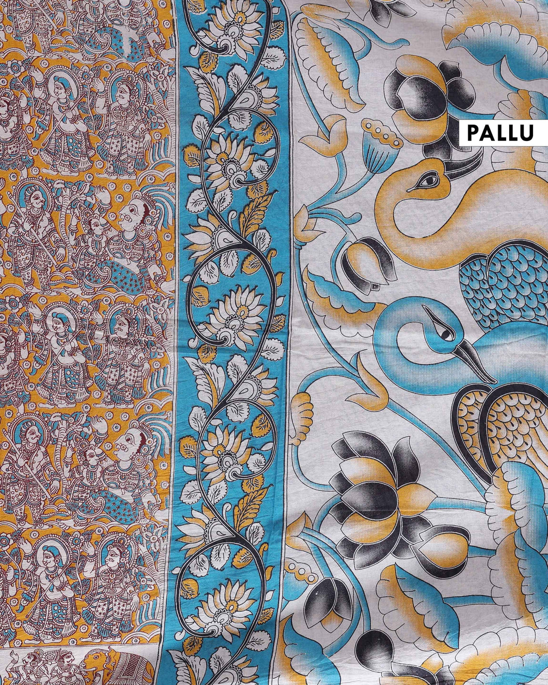 Handloom Kalamkari Cotton Saree with Traditional Motifs - Yellow