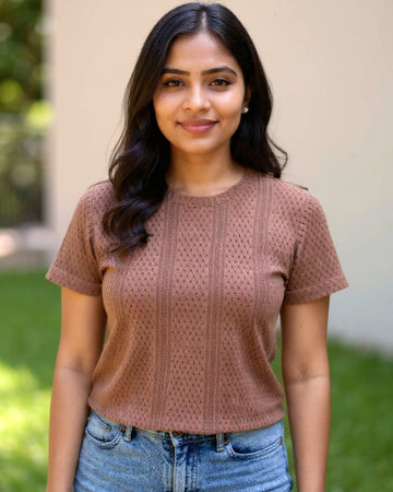 Round Neck Women Brown Colour T-Shirt