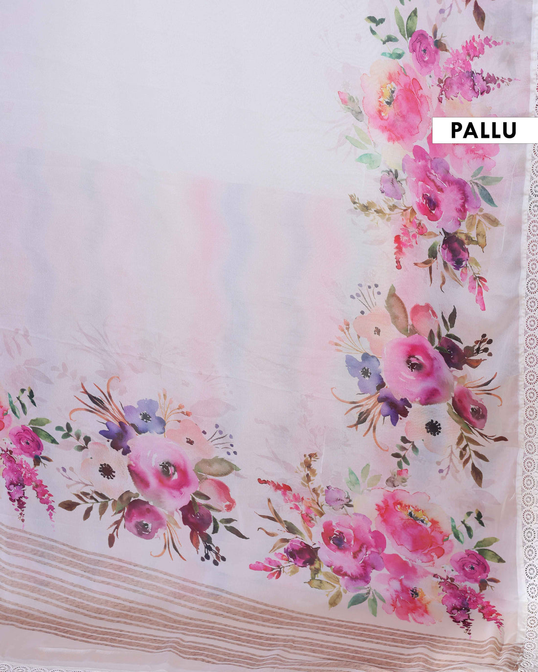 Elegant White Georgette Saree with Multicolour Floral Print