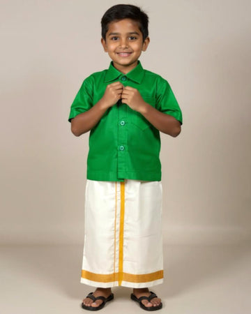 Traditional Kids Shirt and Dhoti Set - Green