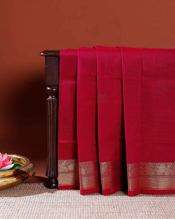 Handloom Venkatagiri Cotton Saree with Traditional Zari Border and Intricate Weave - Magenta