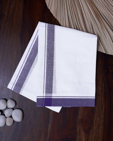 Men's Handloom Cotton Dhoti with Striped Pattern and Multi Border - White