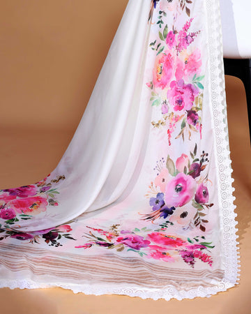 Elegant White Georgette Saree with Multicolour Floral Print