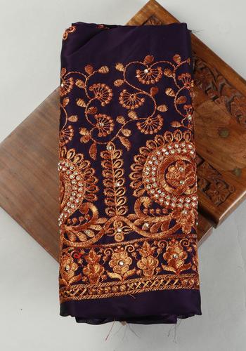 Blue Colour Embroidered Unstitched Blouse Material with White Stone Work