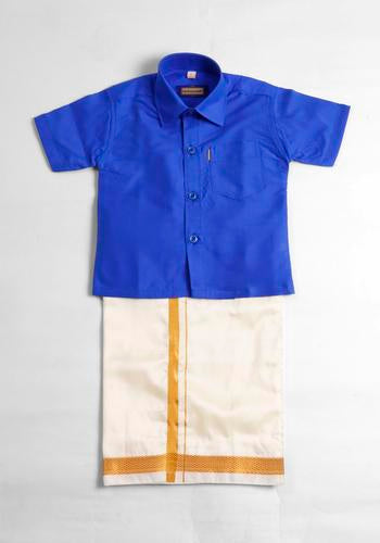 Blue Silk Cotton Dhoti & Shirt Set