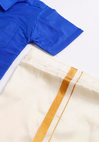Blue Silk Cotton Dhoti & Shirt Set Online Shopping