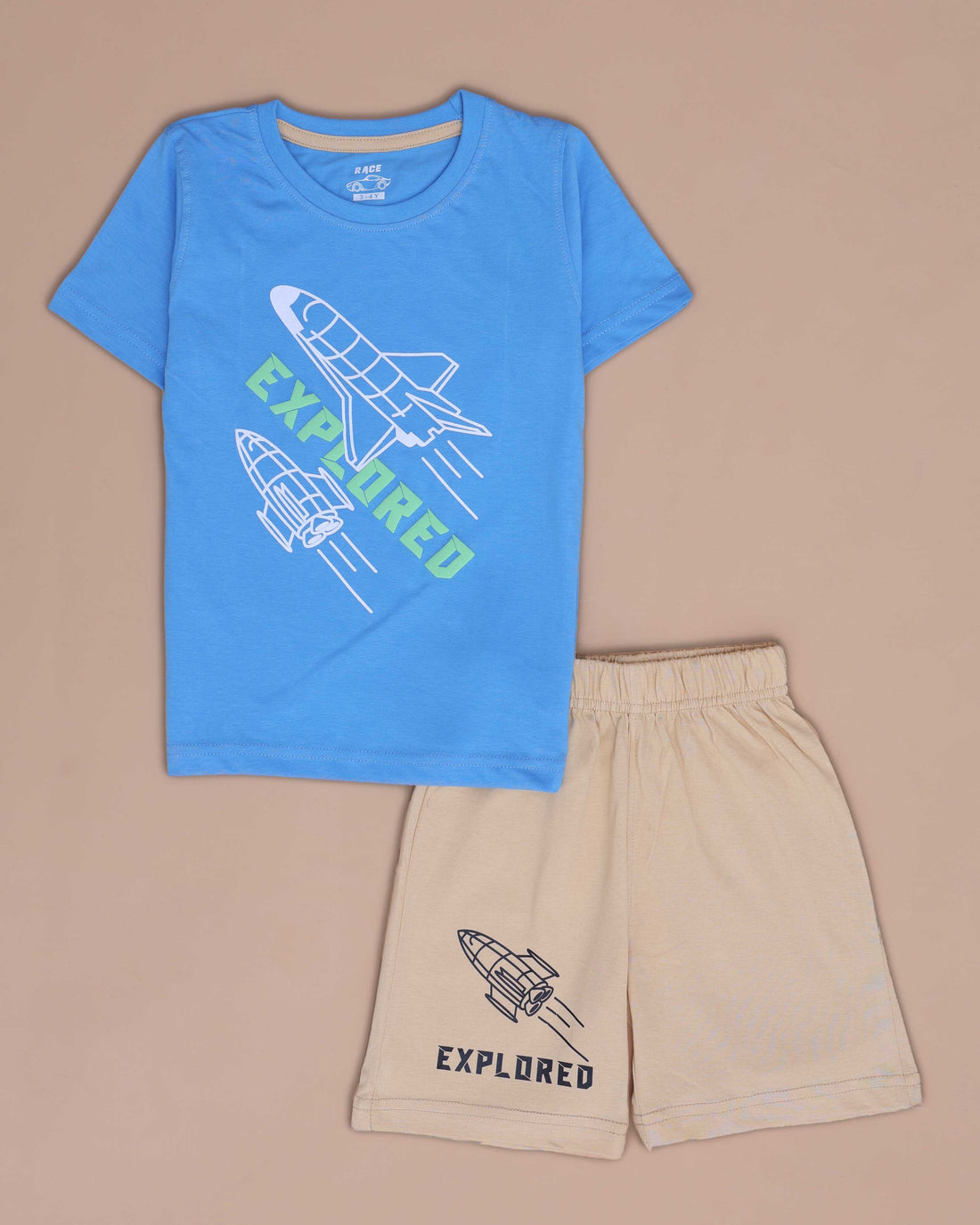 Boys' Casual Printed T-shirt and Shorts Set - Blue & Sandal