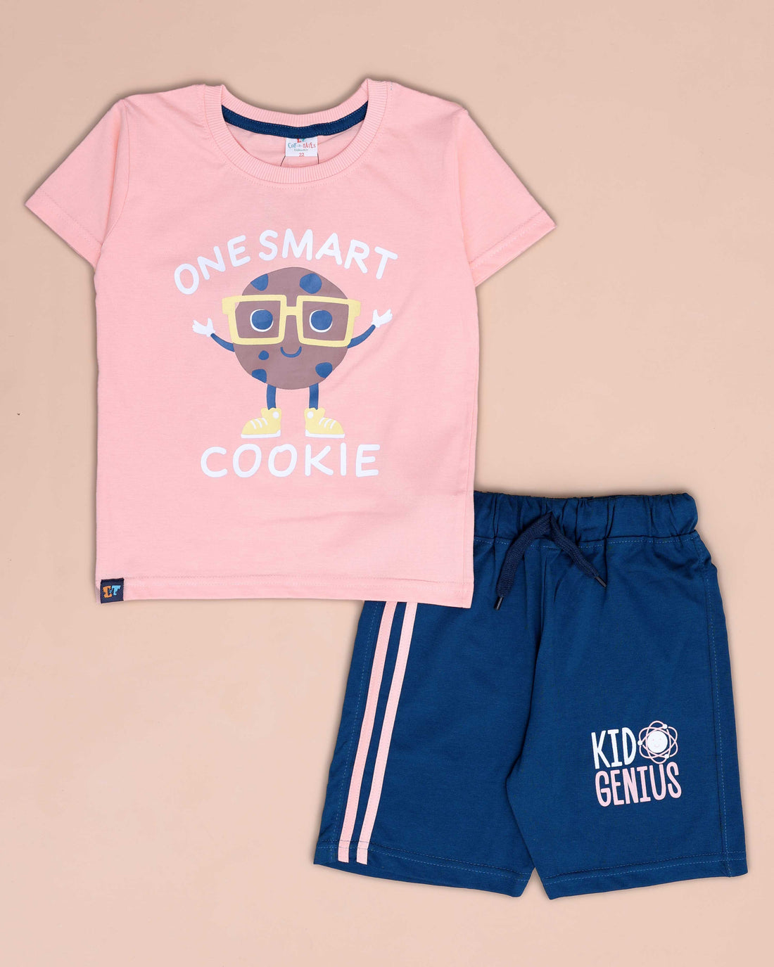 Boys' Casual Printed T-shirt and Shorts Set - Pink & Blue