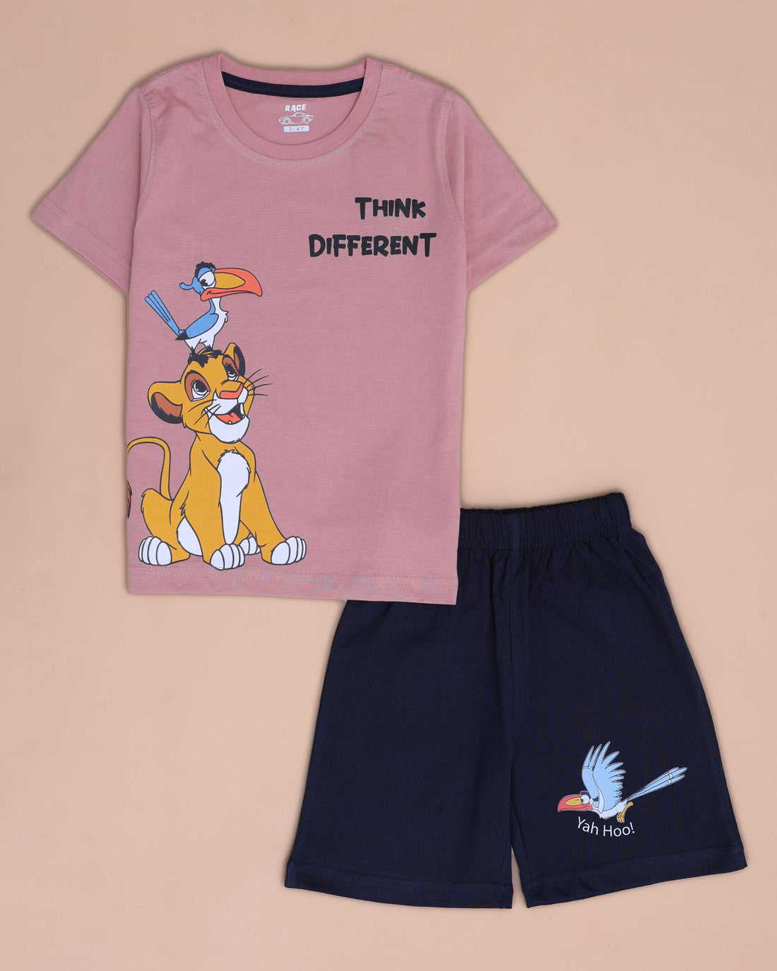 Boys' Casual Printed T-shirt and Shorts Set - Pink & Navy Blue