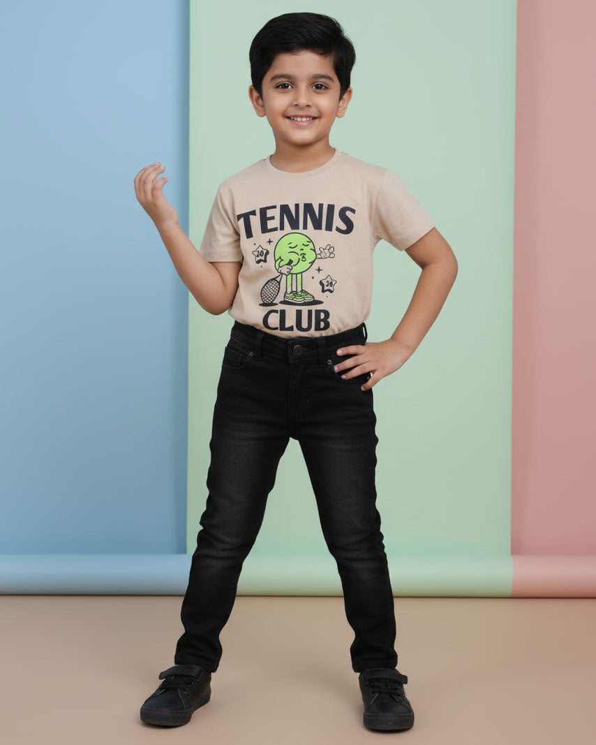 Boys Casual Stylish Printed T- Shirt - Beige-Front