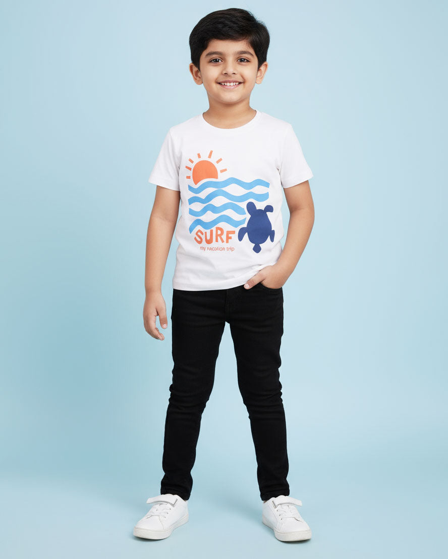 Boys Casual Stylish Printed T- Shirt - Beige