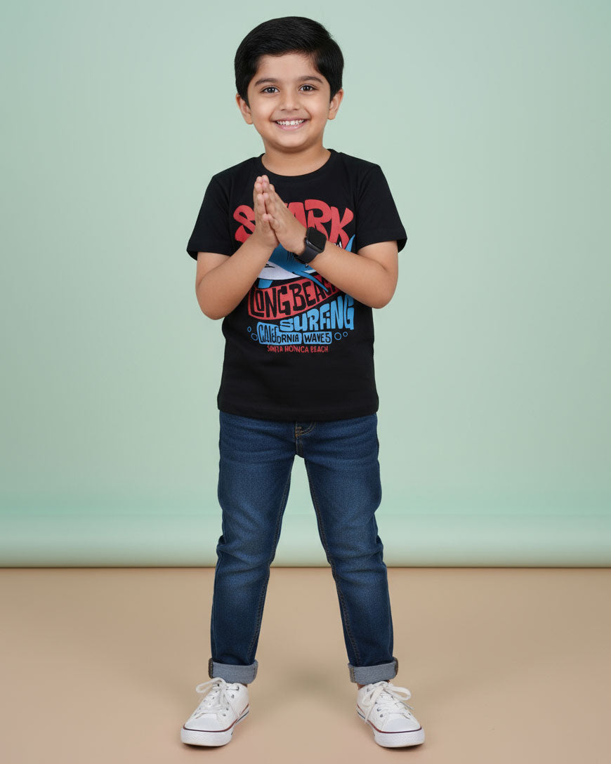 Boys Casual Stylish Printed T- Shirt - Black-1