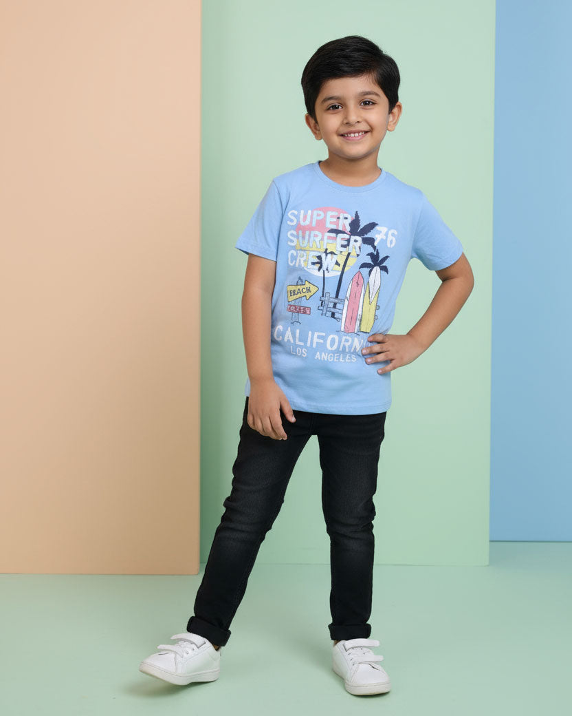 Boys Casual Stylish Printed T- Shirt - Blue-2
