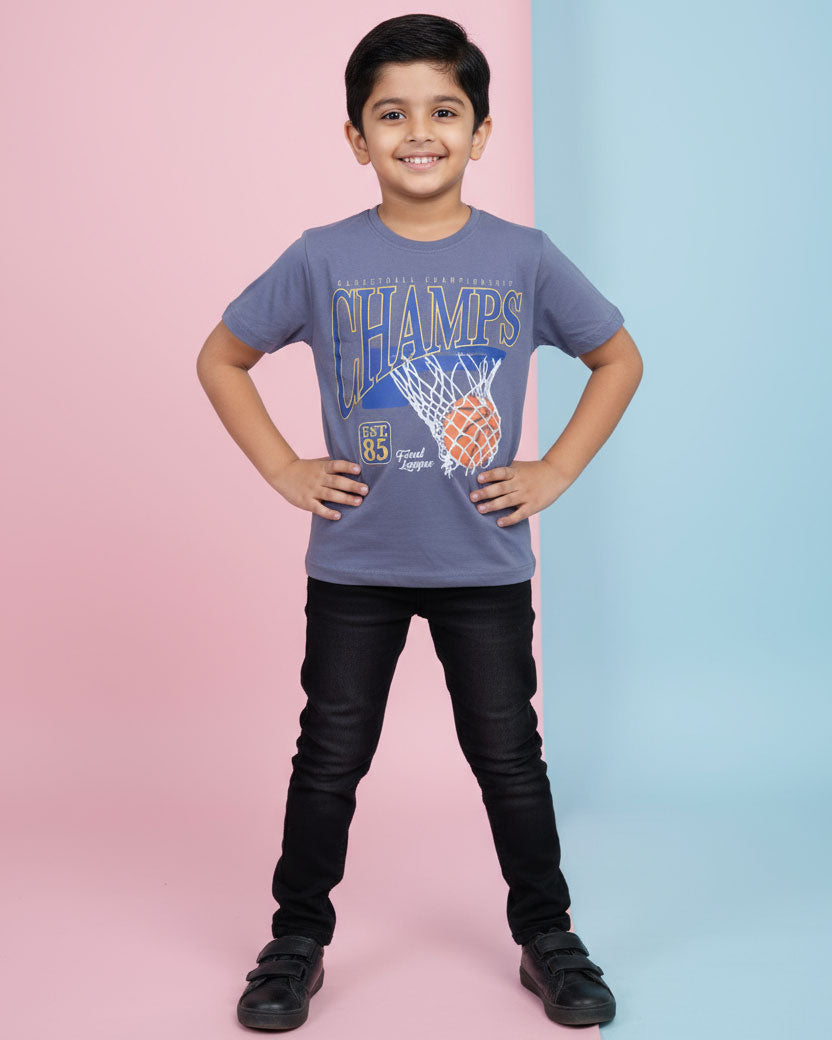 Boys Casual Stylish Printed T- Shirt - Blue-3